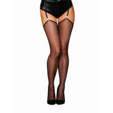 Dreamgirl Raw Edge Sheer Thigh High Stockings Black Hosiery